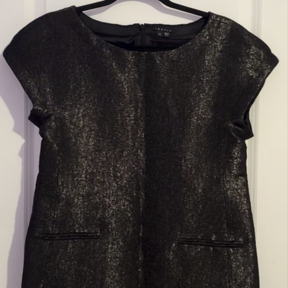 Theory Judyanne Reputation Black / Silver Metallic Wool Blend Shift Dress Size 8 - Picture 1 of 7